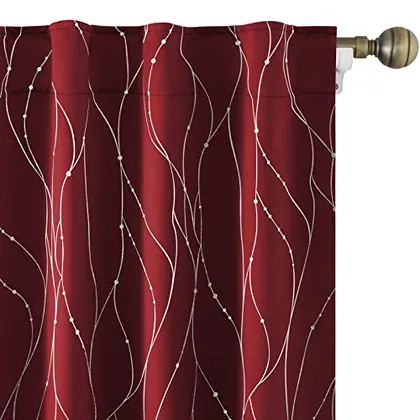 HOMEIDEAS Burgundy/Red Blackout Curtains 52 X 63 Inch Length 2 Panels Silver