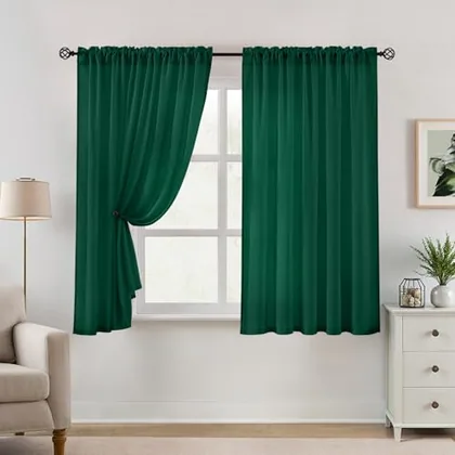 HOMEIDEAS Non-See-Through Dark Green Privacy Semi Sheer Curtains