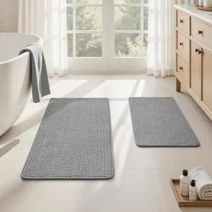 HOMEIDEAS Bathroom Rugs Set 2 Piece Thin Non Slip