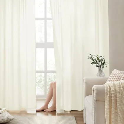 HOMEIDEAS Non-See-Through Ivory Privacy Semi Sheer Curtains