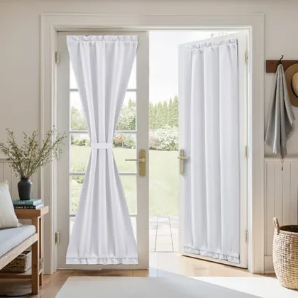 HOMEIDEAS Blackout Door Curtains for French Door 26x80 Inch Greyish White