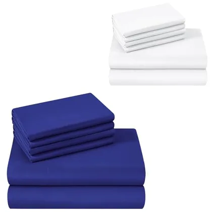 HOMEIDEAS Queen Size Bed Hotel Sheets (White & Blue)