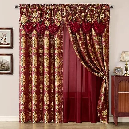 HOMEIDEAS Burgundy Paisley Jacquard Curtains