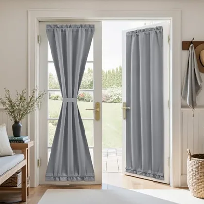 HOMEIDEAS Blackout Door Curtains for French Door 26x80 Inch Light Gray