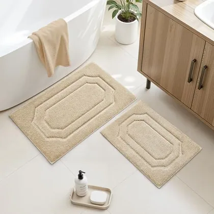 HOMEIDEAS Bathroom Rugs Sets 2 Piece Beige 16 * 24+20 * 32 in
