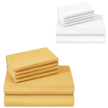 HOMEIDEAS Queen Size Bed Hotel Sheets (White & Gold)