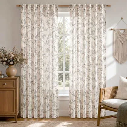 HOMEIDEAS Floral Linen Curtains