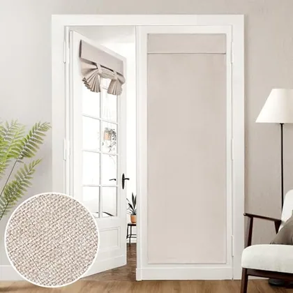 HOMEIDEAS 100% Blackout Linen Door Curtains for French Door 26x72 Inch