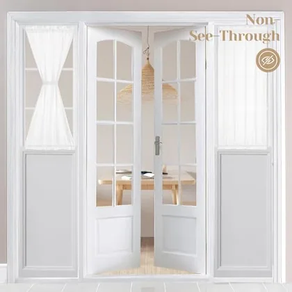 HOMEIDEAS Privacy Sheer Door Curtains for French Door 26x40 Inch White