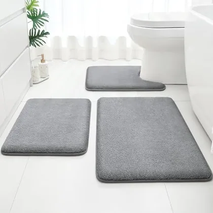 HOMEIDEAS 3 Piece Bathroom Rugs Set