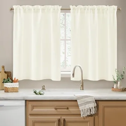 HOMEIDEAS Non-See-Through Ivory Sheer Kitchen Curtains