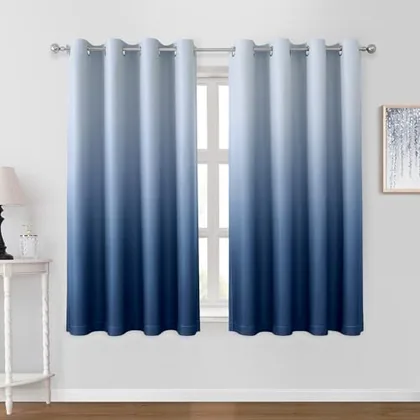 HOMEIDEAS Navy Blue Ombre Blackout Curtains 52W x 63L 2 Panels