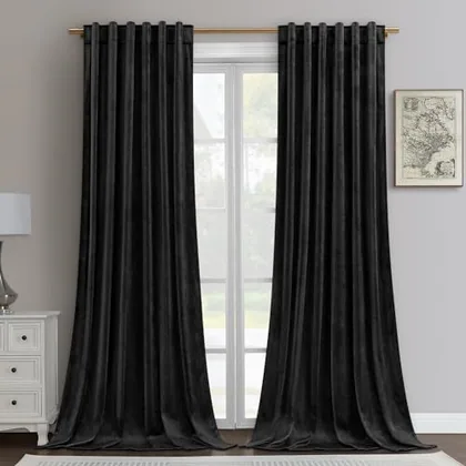HOMEIDEAS Black Velvet Blackout Curtains