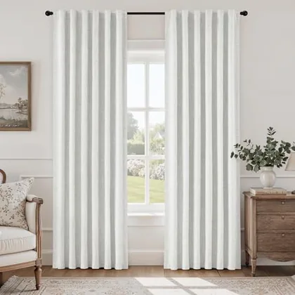 HOMEIDEAS 100% Blackout Ivory White Faux Linen Curtains 63''L 2 Panels