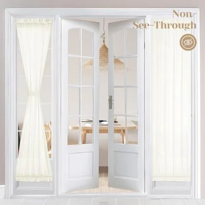HOMEIDEAS Privacy Sheer Door Curtains for French Door 26x72 Inch Ivory
