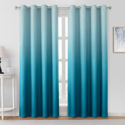 HOMEIDEAS Turquoise Ombre Blackout Curtains 52W x 84L 2 Panels