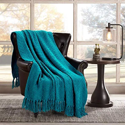 HOMEIDEAS Warm Tassel Knit Blanket Throw Size for Couch Sofa Bed
