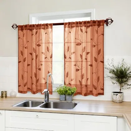 HOMEIDEAS Fall Burnt Orange Kitchen Tier Curtains