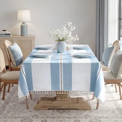 HOMEIDEAS Blue Linen Tablecloth for Coastal Farmhouse Outdoor 55x102
