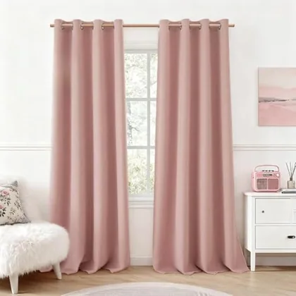 HOMEIDEAS 100% Blackout Blush Pink Faux Linen 52'' X 108'' Curtain 2 Panels