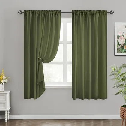 HOMEIDEAS Non-See-Through Olive Green Privacy Sheer Curtains