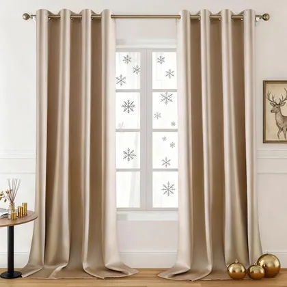 HOMEIDEAS Faux Silk Beige Champagne Gold Blackout Curtains 108''L 2 Panels
