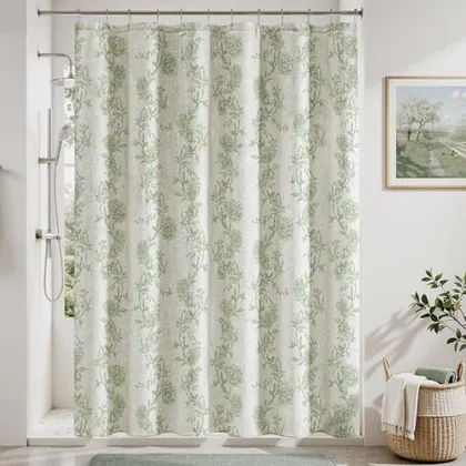 HOMEIDEAS Green Floral Shower Curtain 72x72 Inch
