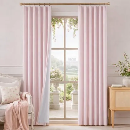 HOMEIDEAS Pinch Pleated 100% Blackout Curtains Light Pink 108L 2 Panels