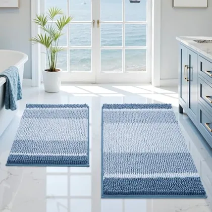 HOMEIDEAS Blue Bathroom Rugs Set