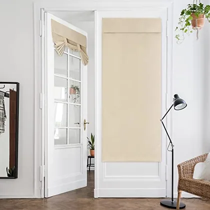 HOMEIDEAS Blackout Door Curtains for French Door 26x68 Inch Beige
