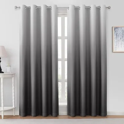 HOMEIDEAS Grey Ombre Blackout Curtains 52W x 84L 2 Panels