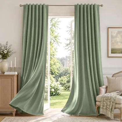 HOMEIDEAS 100% Blackout High-Density Woven Cream-Soft Sage Green Curtains