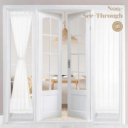 HOMEIDEAS Privacy Sheer Door Curtains for French Door 26x72 Inch White