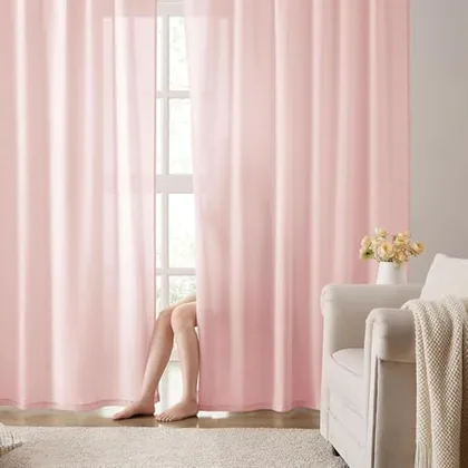 HOMEIDEAS Non-See-Through Pink Privacy Semi Sheer Curtains