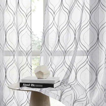 HOMEIDEAS White and Grey Sheer Curtains