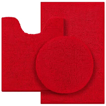 HOMEIDEAS 3 Pieces Red Bathroom Rugs Set