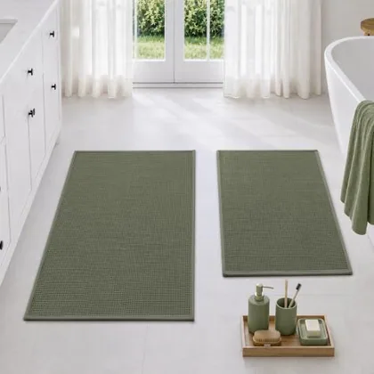 HOMEIDEAS Waffle Bath Mats Set Absorbent Non Slip