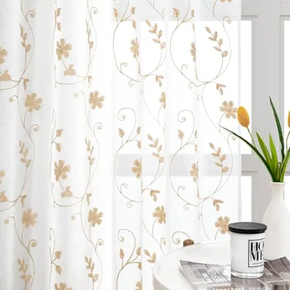 HOMEIDEAS Yellow Sheer Curtains 63 Inch Length 2 Panels Yellow and White