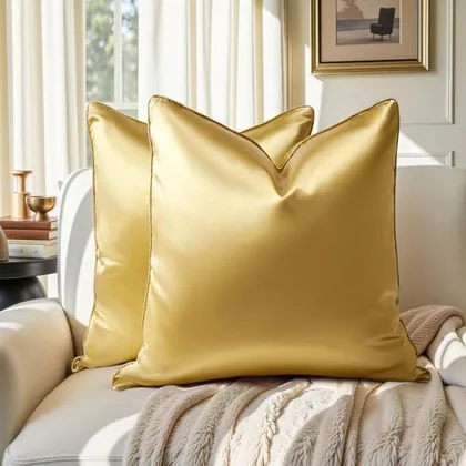 HOMEIDEAS Faux Silk Gold Decorative Pillow Covers 24x24 Set of 2