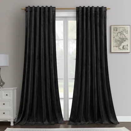 HOMEIDEAS Black Velvet Blackout Curtains