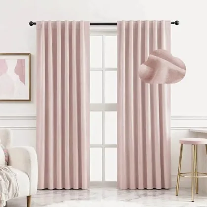 HOMEIDEAS 100% Chenille Blackout Curtains for Bedroom Light Pink Curtains 63