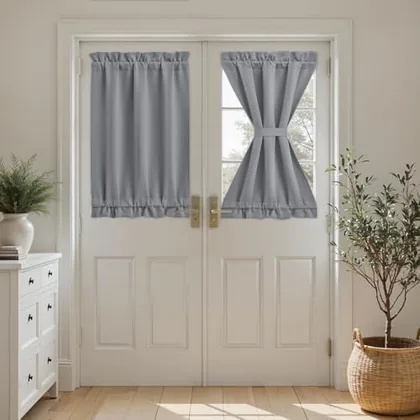 HOMEIDEAS Blackout Door Curtains for French Door 26x40 Inch Light Gray