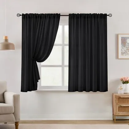 HOMEIDEAS Non-See-Through Black Privacy Semi Sheer Curtains