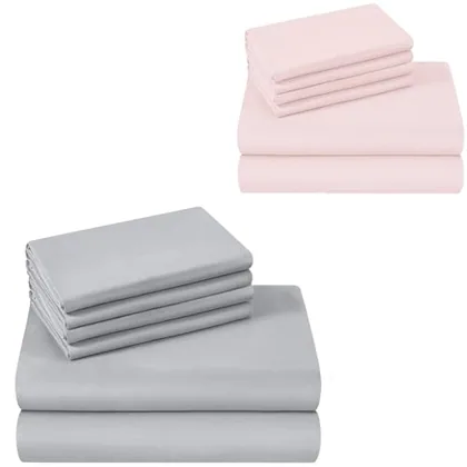 HOMEIDEAS Queen Size Bed Hotel Sheets (Pink & Grey)