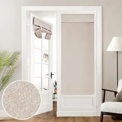 HOMEIDEAS 100% Blackout Linen Door Curtains for French Door 26x68 Inch
