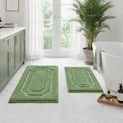 HOMEIDEAS Bathroom Rugs Sets 2 Piece Sage Green 16 * 24+20 * 32 in