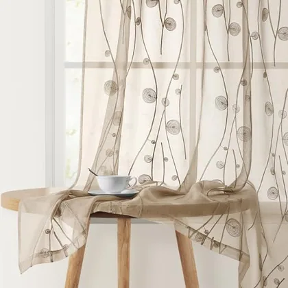 HOMEIDEAS Taupe Sheer Curtains 52 X 63 Inches Length 2 Panels Beige