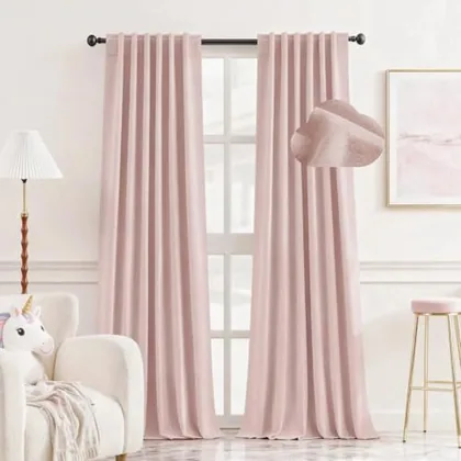 HOMEIDEAS 100% Chenille Blackout Curtains for Bedroom Light Pink Curtains 96