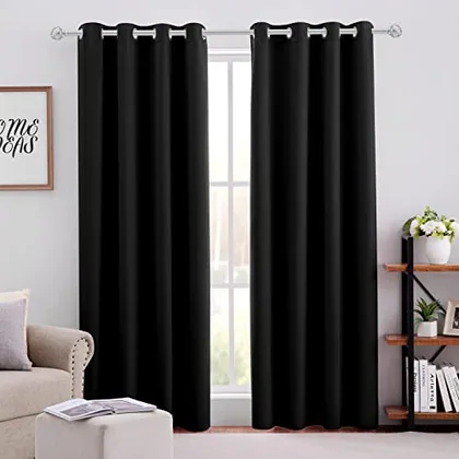 HOMEIDEAS Blackout Curtains for Bedroom 52 X 84 Inch Long 2 Panels Set Black