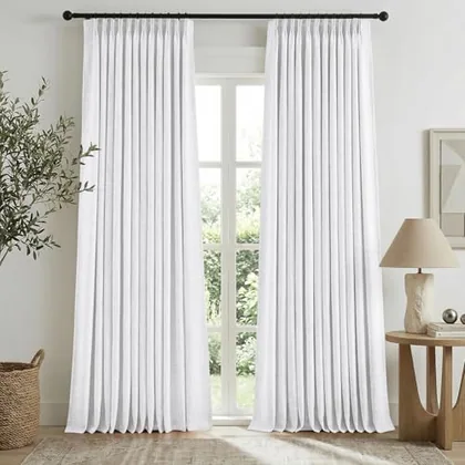 HOMEIDEAS Pinch Pleated 100% Blackout Curtains Snow White 84L 2 Panels